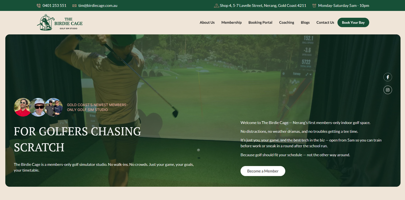 Website development for golf sim studio